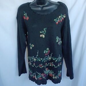 Vintage Erika Sweater Sz L Beaded Black Embroidered